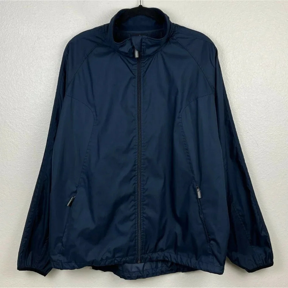 Adidas Jacket Men's Sz L Windbreaker Full Zip Pocket Raglan Sleeve Navy Blue